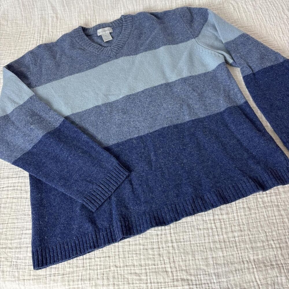 Blue Multi-shades 100% Lambswool Sweater Jumper Men's XL Chunky Preppy